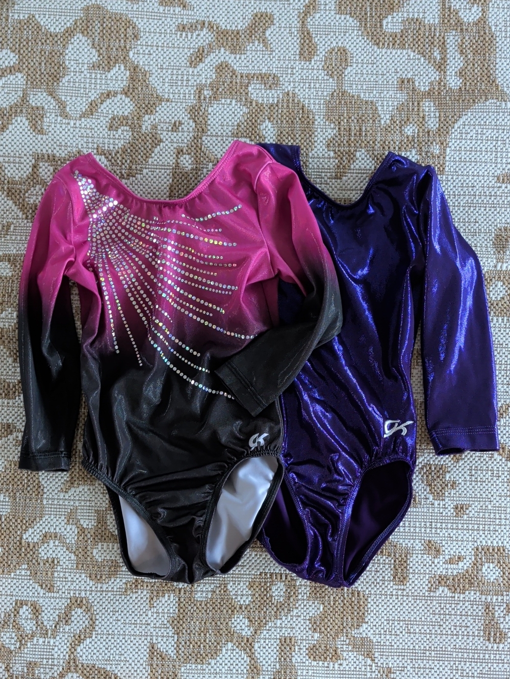 GK Gymnastics Leotards CL Childs Large Long Sleeved Purple Pink Sequins Sparkle